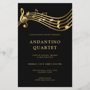 Custom Concert Flyer Template Music Gold Notes