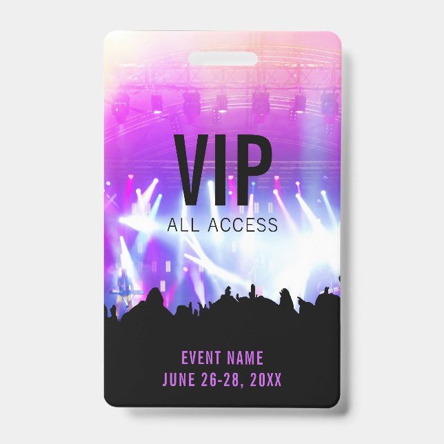 Custom Concert VIP All Access Pass ID Badge (Front)