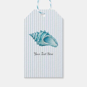 Custom Conch Shell Seashell Painting Blue Stripe Gift Tags