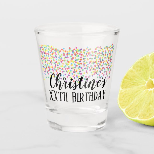 Custom confetti Birthday Favour Shot Glass (Front)