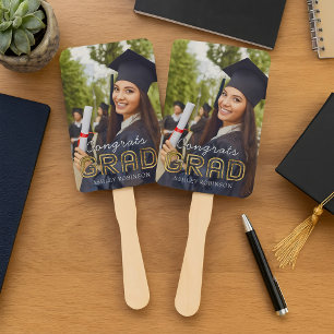 Custom Congrats Grad Modern Simple Preppy Photo Hand Fan