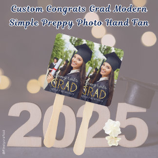 Custom Congrats Grad Modern Simple Preppy Photo Hand Fan