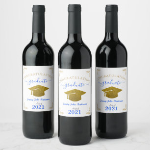 Custom Congrats Graduate Blue/Gold Glitter Effect  Wine Label