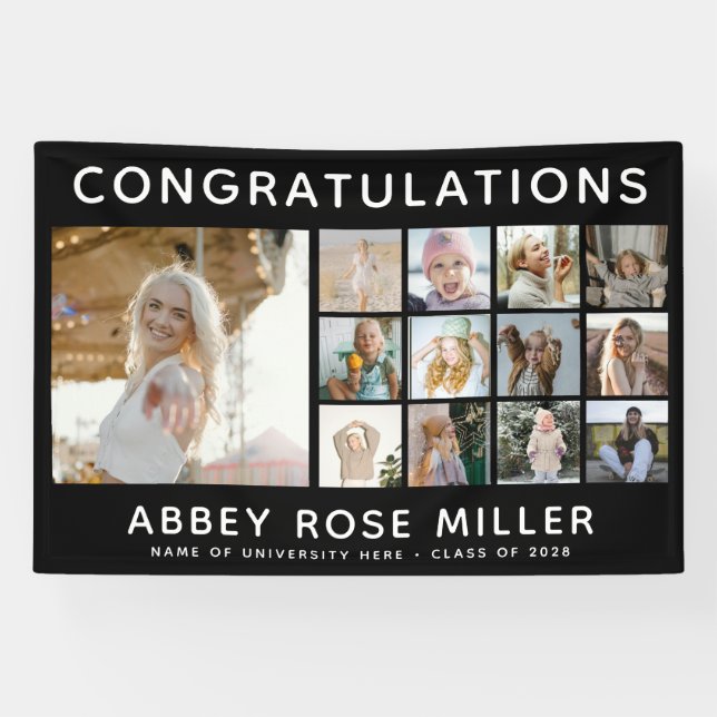 Custom 'CONGRATULATIONS' 13 Photo Collage Graduate Banner (Horizontal)