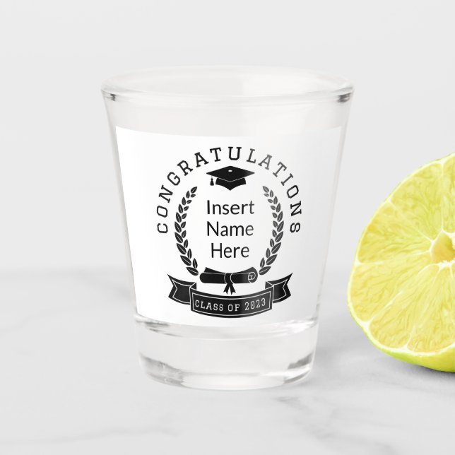 Custom Congratulations Class of 2023 black letter Shot Glass (Front)
