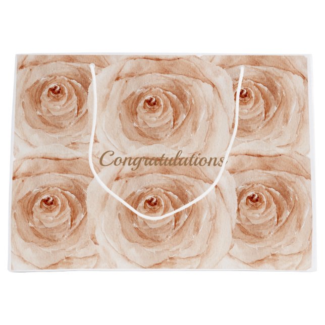 Custom congratulations watercolor roses  large gift bag (Front)