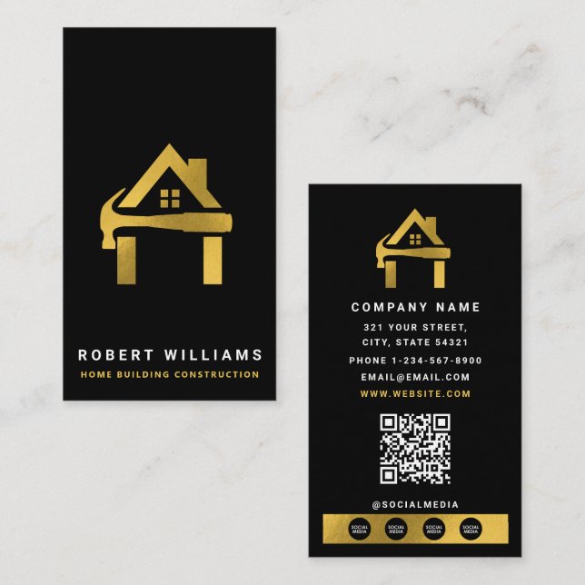 Custom Construction Black Gold Home Building Lux Business Card (Front/Back)