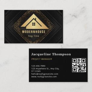 Custom Construction Black Gold Home Building Lux Business Card