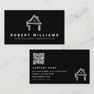 Custom Construction Black Silver Home Building Lux Business Card