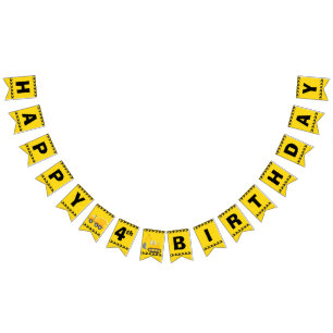 Custom Construction Boys 4th Birthday Party Yellow Bunting