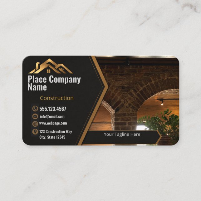 Custom Construction Business Card | Black and Gold (Front)