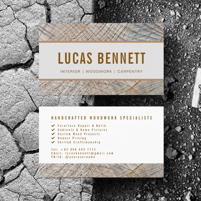 Custom Construction Carpenter Woodwork Minimalist Business Card (Personalize with your business card details)