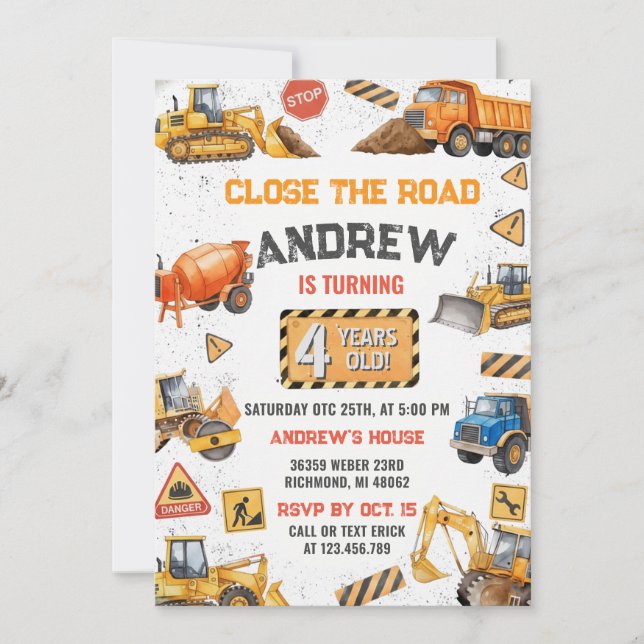 Custom Construction Dump Truck Birthday party Invitation (Front)