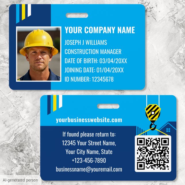 Custom Construction ID Work QR Code Navy Blue Badge (Creator Uploaded)