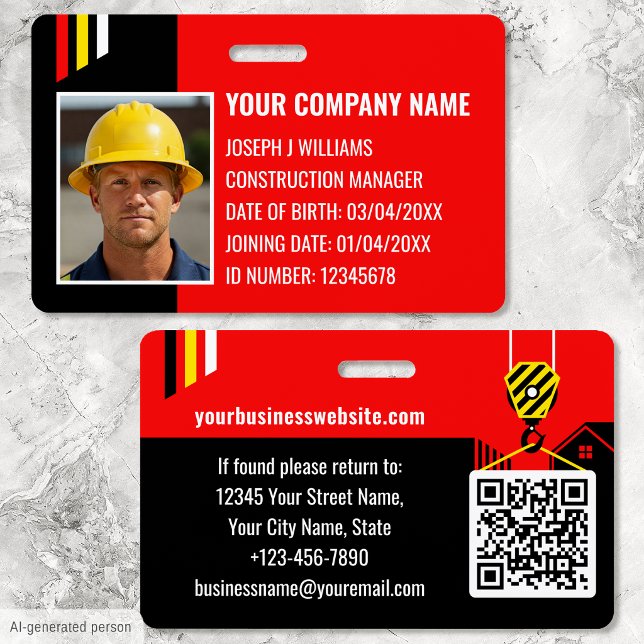 Custom Construction ID Work QR Code Red Black Badge (Creator Uploaded)