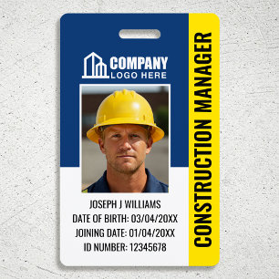 Custom Construction Site ID Logo QR Code Navy Blue ID Badge