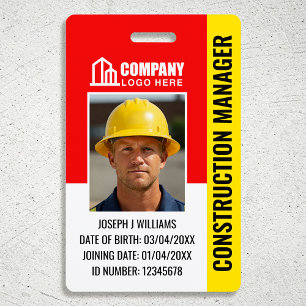 Custom Construction Site ID Logo QR Code Red Black ID Badge