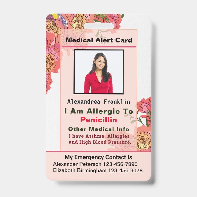 Custom Contact Card Medical Alert Emergency  ID Badge (Front)