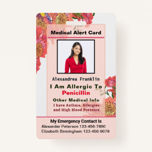 Custom Contact Card Medical Alert Emergency  ID Badge