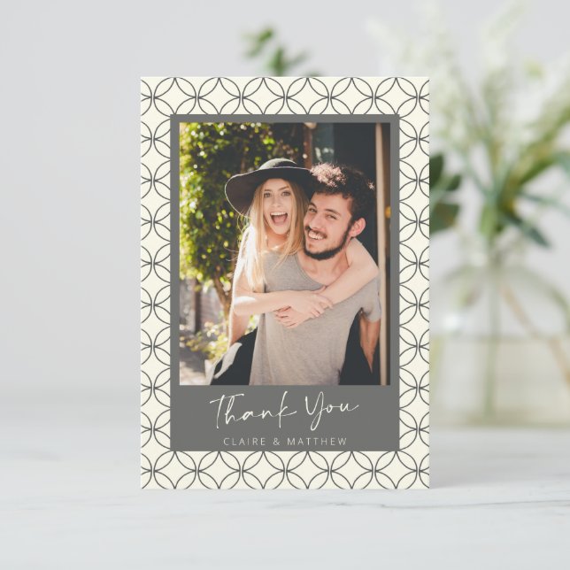 Custom Contemporary Art Deco Wedding Photo  Thank You Card (Standing Front)