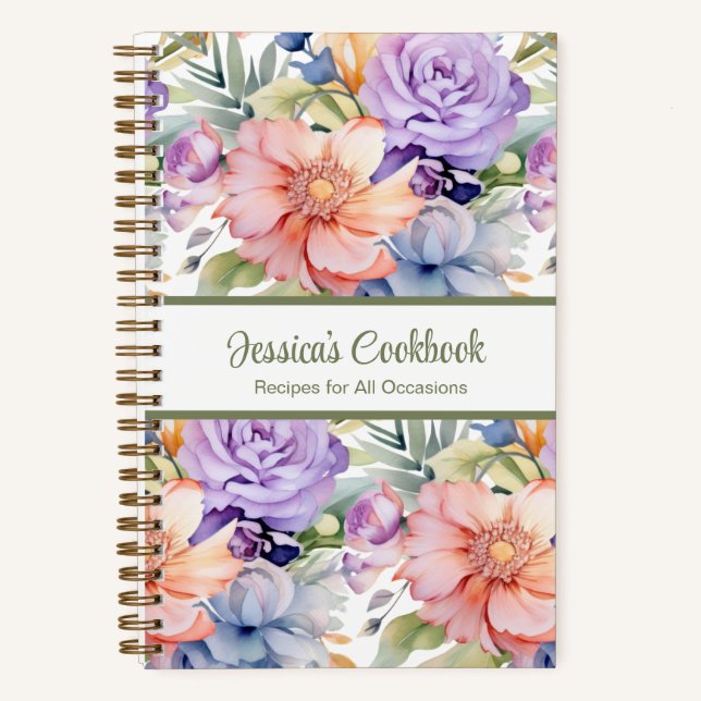 Custom Cookbook Pink Flowers Recipes Notebook (Front)