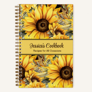 Custom Cookbook Sunflower Flowers Recipes Notebook