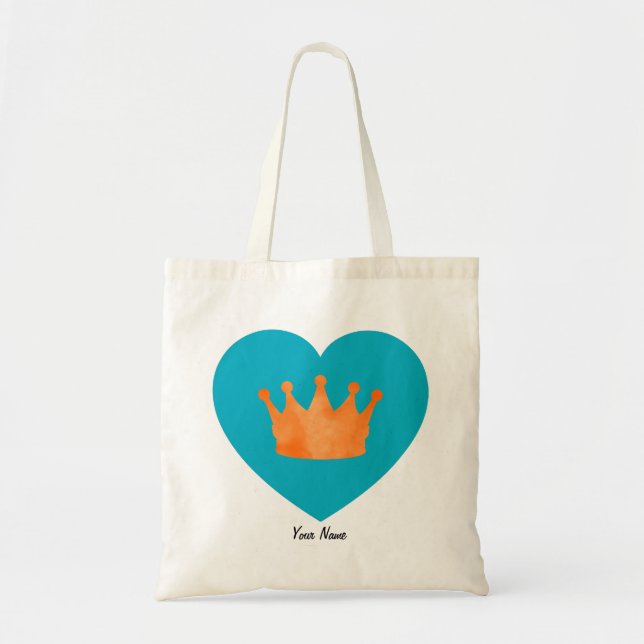 Custom Cool Aesthetic Orange Crown in Blue Heart  Tote Bag (Front)
