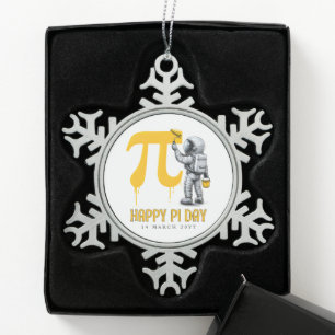 Custom Cool Astronaut Painting Pi Symbol Pi Day Snowflake Pewter Christmas Ornament