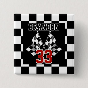 Custom Cool Black And White Chequered Flag Pattern 15 Cm Square Badge