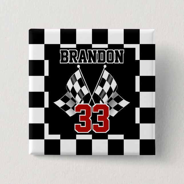 Custom Cool Black And White Chequered Flag Pattern 15 Cm Square Badge (Front)