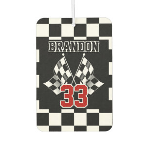 Custom Cool Black And White Chequered Flag Pattern Car Air Freshener
