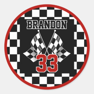 Custom Cool Black And White Chequered Flag Pattern Classic Round Sticker