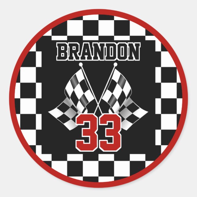 Custom Cool Black And White Chequered Flag Pattern Classic Round Sticker (Front)