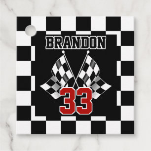 Custom Cool Black And White Chequered Flag Pattern Favour Tags
