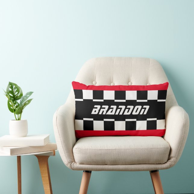 Custom Cool Black And White Chequered Flag Pattern Lumbar Cushion (Chair)