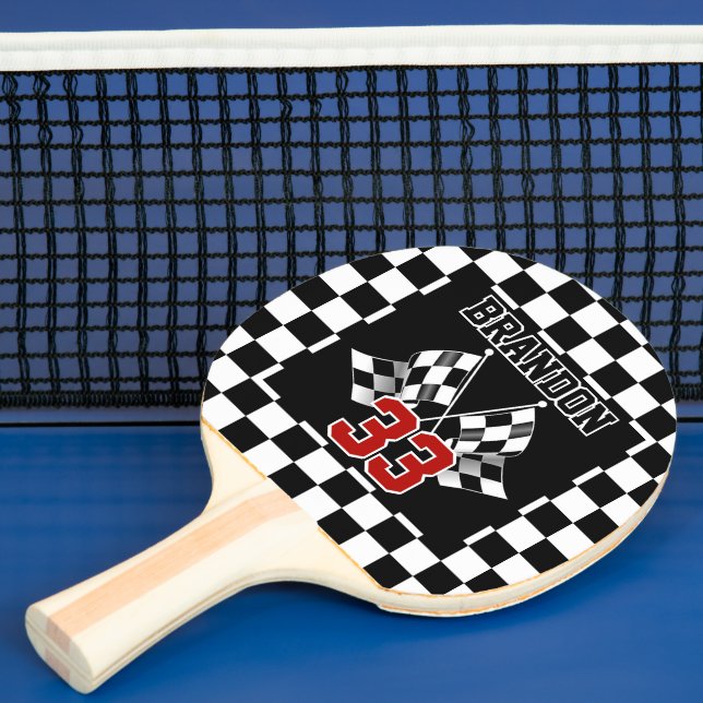 Custom Cool Black And White Chequered Flag Pattern Ping Pong Paddle (Insitu)