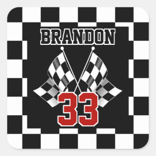 Custom Cool Black And White Chequered Flag Pattern Square Sticker