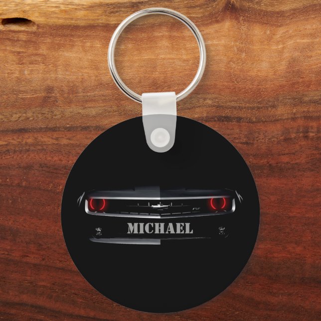 Custom Cool black Chevy Camaro Your name Key Ring (Front)