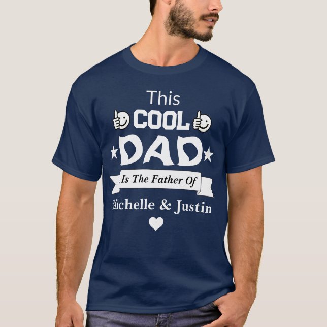 Custom Cool Dad With Kid's Name Navy Blue Men's  T-Shirt (Front)