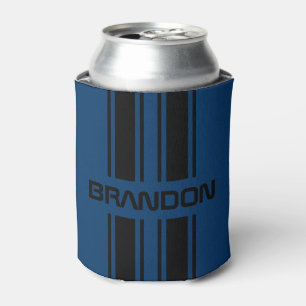 Custom Cool Dark Blue Black Auto Race Sport Stripe Can Cooler