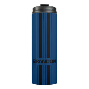 Custom Cool Dark Blue Black Auto Race Sport Stripe Thermal Tumbler