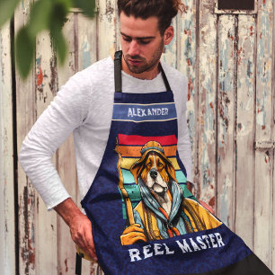 Custom Cool Dog Retirement Gifts for Fisherman Dad Apron