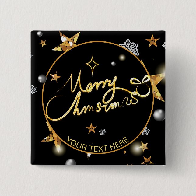 Custom Cool Gold Black Metallic Stars Merry Xmas   15 Cm Square Badge (Front)