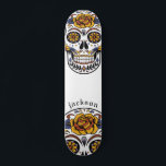 Custom Cool Illustrated Skull Skateboard<br><div class="desc">Cool illustrated sugar skull skateboard with roses personalised with your name. A bold in your face vibe for boarding.</div>