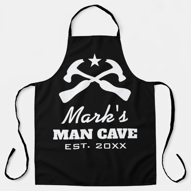 Custom cool manly man cave BBQ apron for guys     (Front)