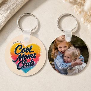 Custom "Cool Moms Club" Heart Photo Key Ring