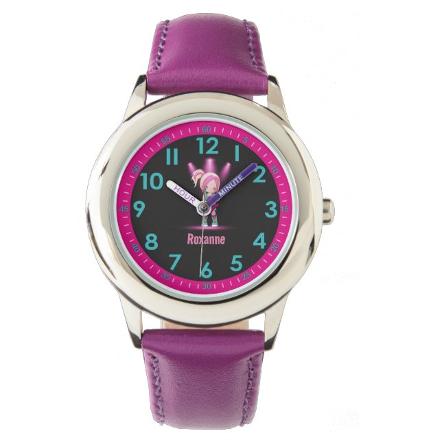 Custom Cool Pink Superstar Learn To Tell Time Watch (Front)