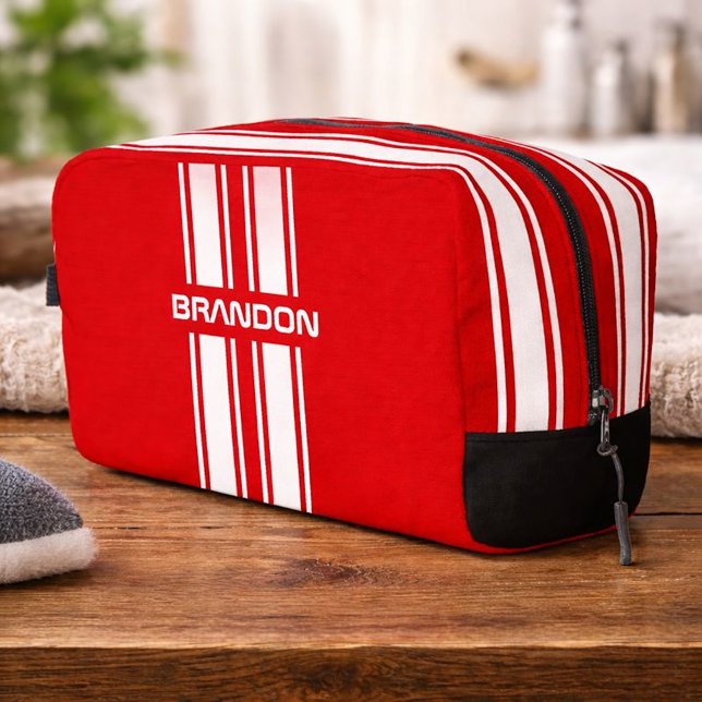 Custom Cool Red And White Auto Race Sport Stripe Dopp Kit (Creator Uploaded)