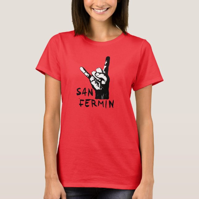 Custom, cool San Fermin rock fingers bull head: T-Shirt (Front)