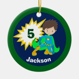 Custom Cool Superhero Kids Ceramic Tree Decoration